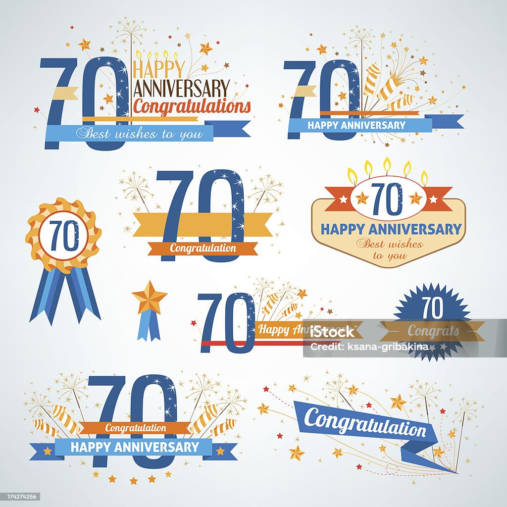 Zestaw Wszystkiego najlepszego z okazji rocznicy elementy - Grafika wektorowa royalty-free (70-79 lat)