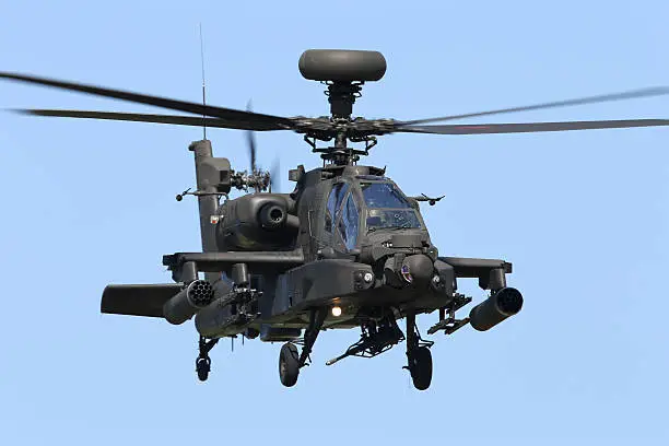 AH-64 Apache Attack Helicopter hovering over a target