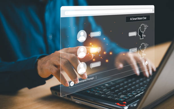 istock Modern business connect command prompt smart Ai robot digital computer concept. Website software Chat AI conversation support customer. Tech assistant message, Artificial Intelligence bot technology 1742747013