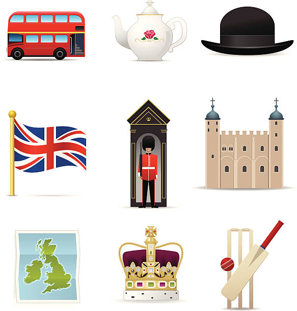 ilustrações, clipart, desenhos animados e ícones de ícones de inglaterra - uk map british flag england