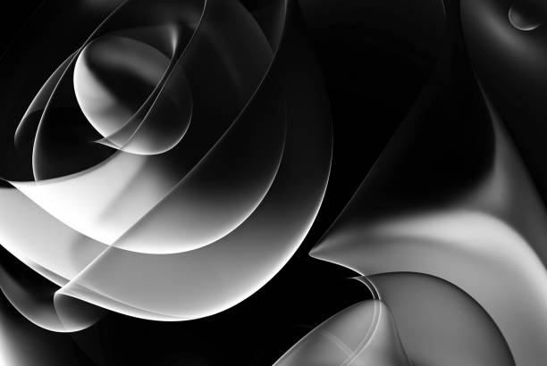 istock 3D render monochrome black and white abstract art 3d sculpture with surreal ball sphere alien dark flower in curve wavy spherical biological forms in translucent plastic material on black background 1742758131