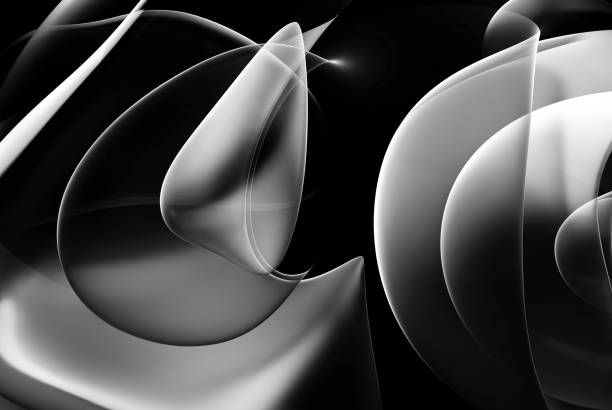 istock 3d render monochrome black and white abstract art 3d sculpture with surreal ball sphere alien dark flower in curve wavy spherical biological forms in translucent plastic material on black background 1742758132