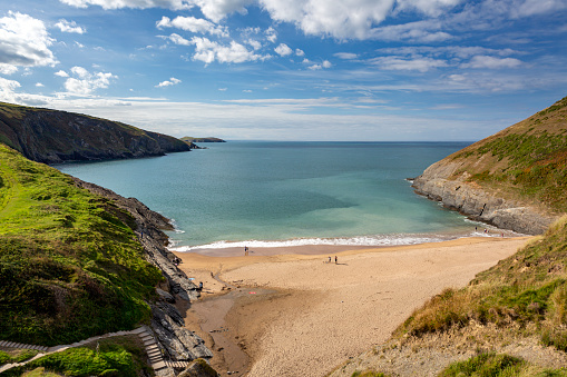 Steep steps lead down to the beautiful Traeth Mwnt, Mwnt Beach in Ceredigion, West Wales.