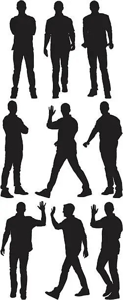 Vector illustration of Multiple silhouette of a man in different poses