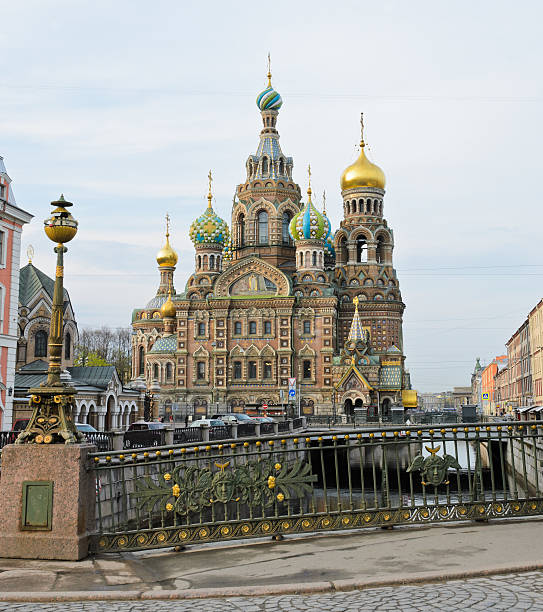 Multidomed Church of the  Resurrection at night, built between 1883 and 1907, Russia.Nikon D3x