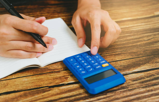 istock Woman hand press calculator, business concept. 1742773021