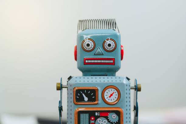 istock Antique vintage robot tin toy. Retro robot. 1742773591