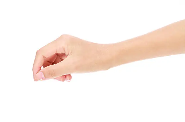 Photo of Close-up of a hand holding a virtual card gesture on white