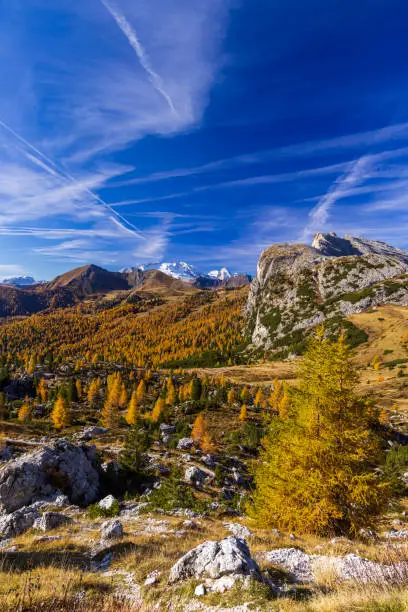 Landscape near Livinallongo del Col di Lana and Valparola Pass, Dolomites Alps, South Tyrol, Italy