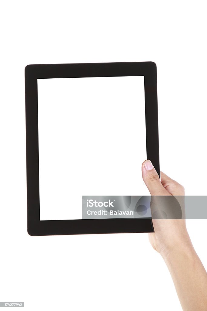 Hand holding a digital tablet computer with blank screen Hand holding blank screen digital tablet on white background, More multi-view and high-quality similar pictures in my portfolio Digital Tablet Stock Photo