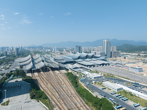 The architectural appearance of Xiamen North Railway Station in Fujian Province on October 17, 2023
