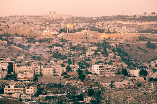 Jerusalem old city skyline aerial view sunset