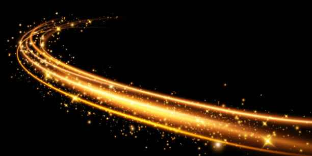 istock Abstract light lines of movement and speed in golden color. Sprinkled with gold dust. Light everyday glow effect. semicircular wave, light trail curve vortex, incandescent optical fiber design. 1742799116