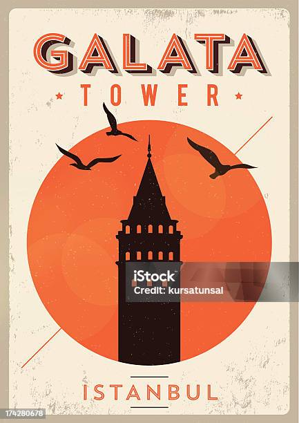 Vintage Galata Tower Istanbul Poster Stock Illustration - Download Image Now - Galata Tower, Istanbul, Poster