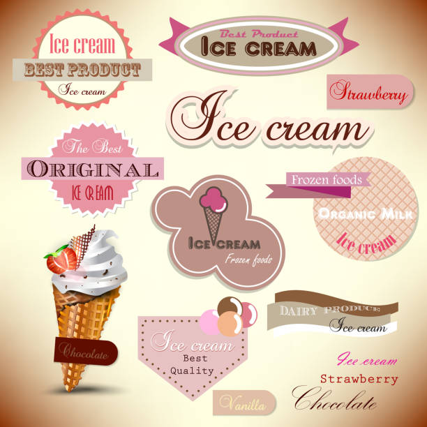 Set di vintage gelato negozio distintivi ed etichette - illustrazione arte vettoriale