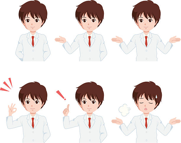 man_pose the cute manga style man white background waist up looking at camera people stock illustrations