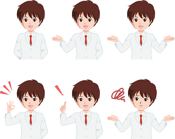 man_pose the cute manga style man white background waist up looking at camera people stock illustrations