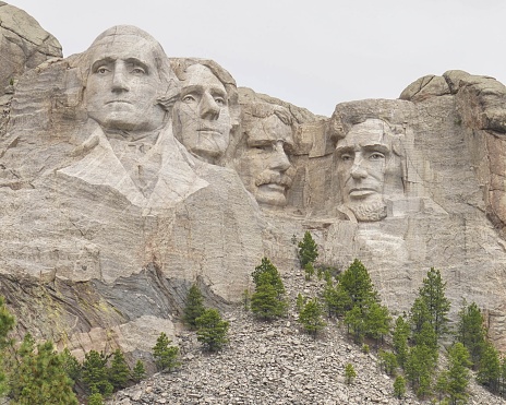 Face of George Washington at Mt Rushmore, South Dakota, United States.
