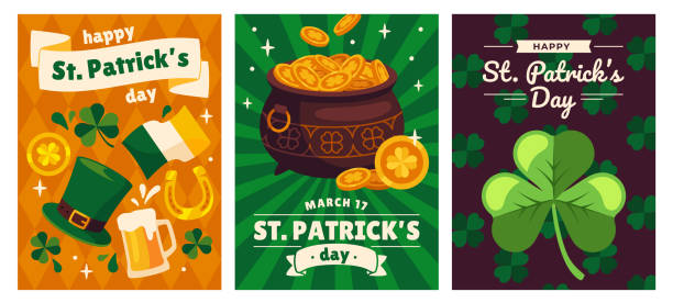 alles gute zum st. patricks day posterset - day patricks st patricks day clover stock-grafiken, -clipart, -cartoons und -symbole