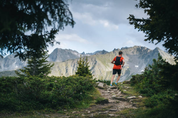 istock Trail runner bounds along mountain trail 1742859785