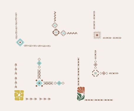 Aztec Corner Pattern Aztec Ethnic Vector Decorative Corner Set With Native American Tribal ...