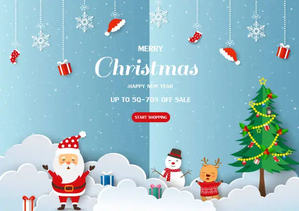 Vector illustration of Merry Christmas and Happy new year sale background for discount promotion,flyers,banner,brochure,webside or card