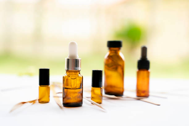 istock Mock-up Amber glass bottle with natural background 1742868431