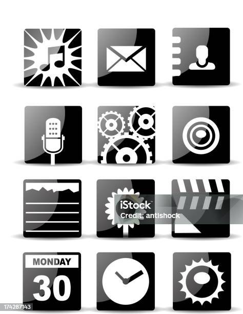 Ilustración de Moderna Negro Plano Conjunto De Iconos De La Aplicación Móvil y más Vectores Libres de Derechos de Aplicación para móviles
