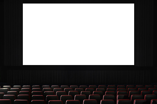 movie theater with white blank screen for design mock up