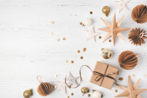 istock Festive Christmas background with gift box and Christmas decorations 1742878028