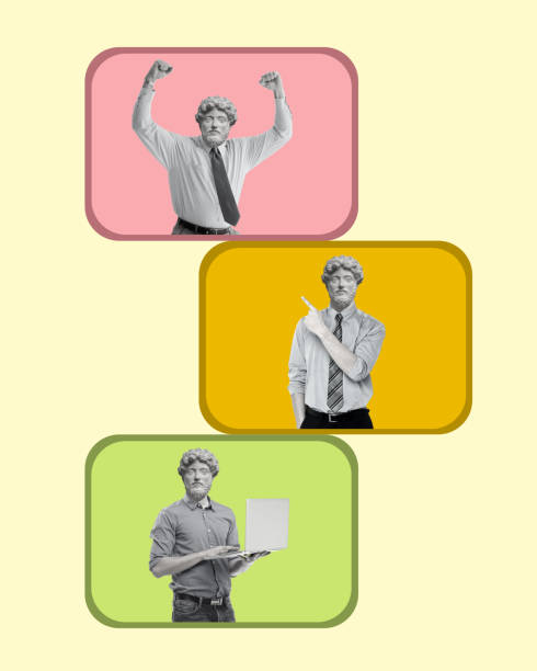istock People headed by a statue head in squares. 1742879624
