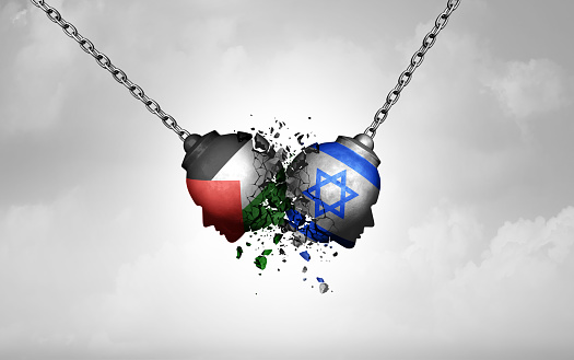 Palestinian And Israeli Crisis as a Middle East War tragedy of tribal conflict as a symbol of the challenges of violence and territorial disputes as a political issue in middle eastern countries.