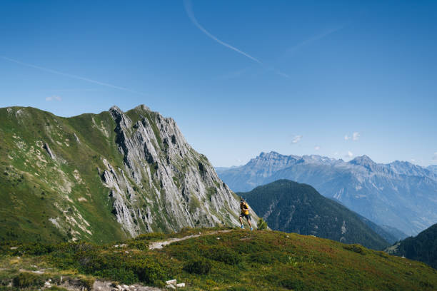 istock Trail runner bounds along mountain trail 1742883457