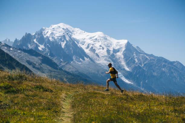 istock Trail runner bounds along mountain trail 1742884003