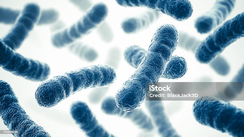 Bacteria Genetics background. 3D render. Bacterium Stock Photo