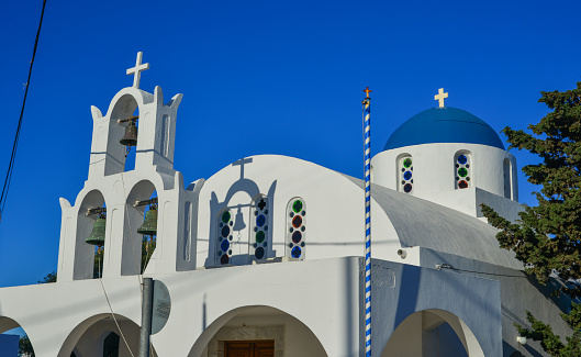 Orthodox Church on Santorini Island, Greece. Santorini is the supermodel of the Greek islands, hosts 1.5 million tourists annually.