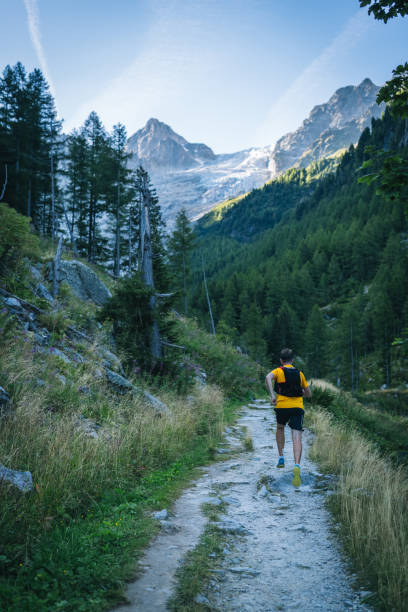 istock Trail runner bounds along mountain trail 1742913368