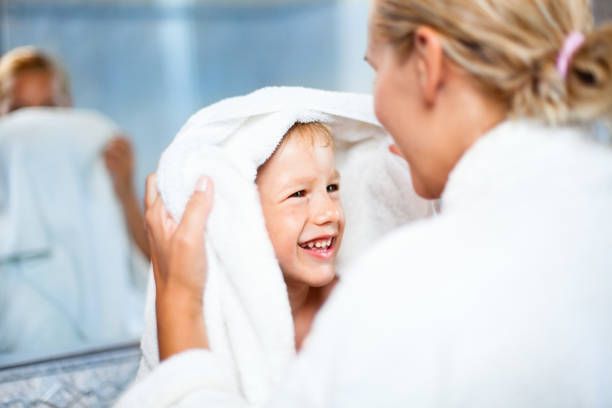 istock Mother drying up son after bath 174291800