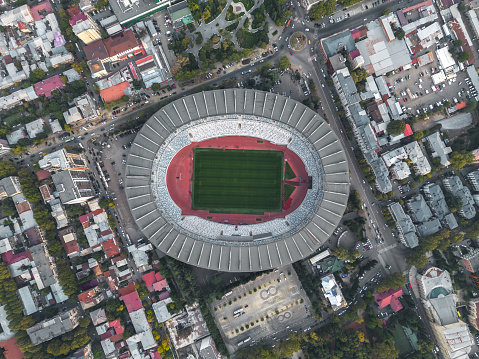Aerial view of Boris Paichadze Dinamo Arena (National Stadium) in Tbilisi, Georgia - home stadium of FC Dinamo Tbilisi. October 2023