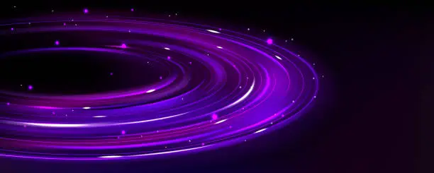 Vector illustration of Purple planet ring with neon light background