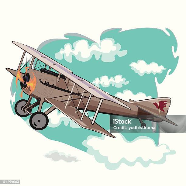 Ilustración de Viejo Avión y más Vectores Libres de Derechos de Biplano - Biplano, Ala de animal, Ala de avión