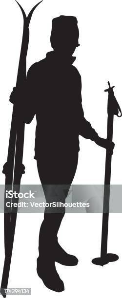 Kobieta Narciarstwo Sylwetka - Stockowe grafiki wektorowe i więcej obrazów Białe tło - Białe tło, Clip Art, Czarno biały