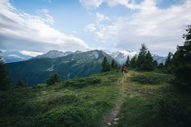 istock Trail runner bounds along mountain trail 1742946298