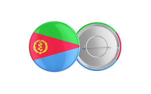 3d Render Eritrean Flag Badge Pin Mocap, Front Back Clipping Path, It can be used for concepts such as Policy, Presentation, Election.