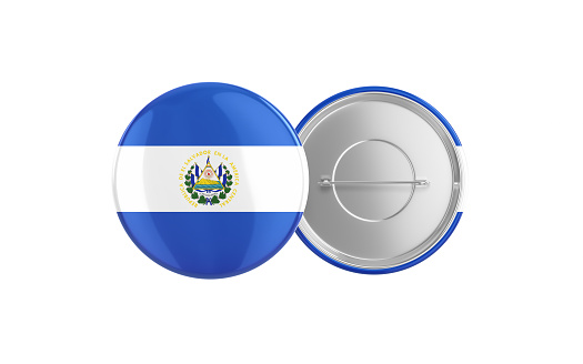3d Render El Salvador Flag Badge Pin Mocap, Front Back Clipping Path, It can be used for concepts such as Policy, Presentation, Election.