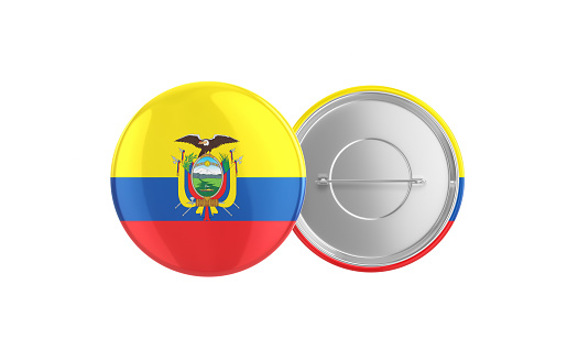 3d Render Ecuador Flag Badge Pin Mocap, Front Back Clipping Path, It can be used for concepts such as Policy, Presentation, Election.