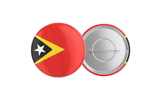 3d Render East Timor Flag Badge Pin Mocap, Front Back Clipping Path, It can be used for concepts such as Policy, Presentation, Election.
