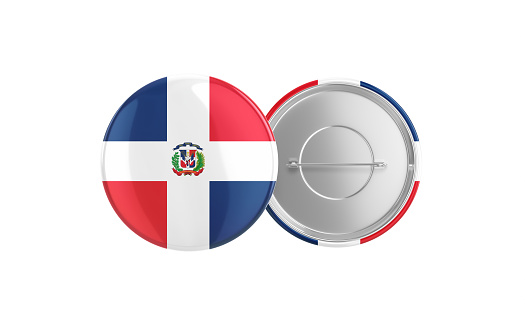 3d Render Dominican Republic Flag Badge Pin Mocap, Front Back Clipping Path, It can be used for concepts such as Policy, Presentation, Election.