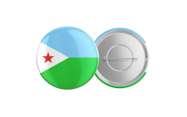 3d Render Djibouti Flag Badge Pin Mocap, Front Back Clipping Path, It can be used for concepts such as Policy, Presentation, Election.