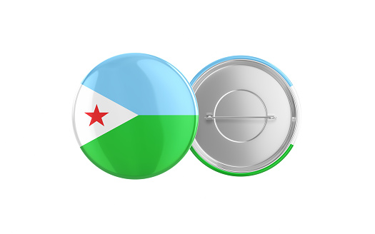 3d Render Djibouti Flag Badge Pin Mocap, Front Back Clipping Path, It can be used for concepts such as Policy, Presentation, Election.